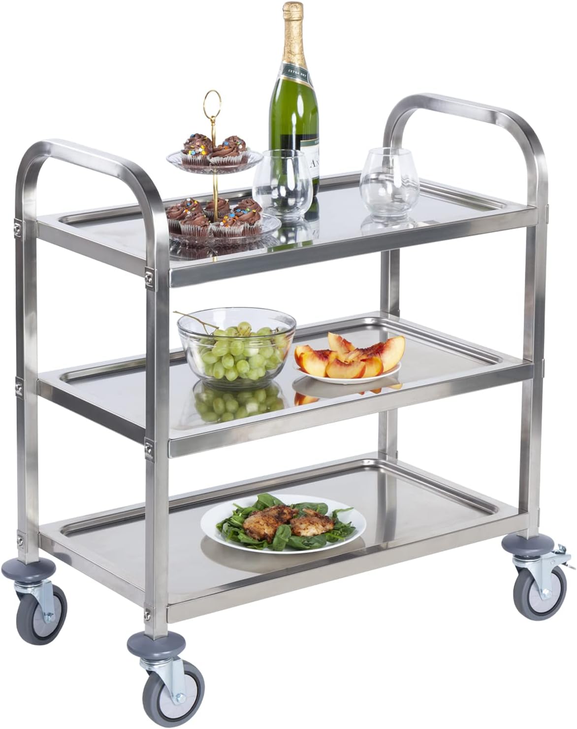 Stainless Steel 3 Tier Rolling Utility Cart with Locking Wheels U84018