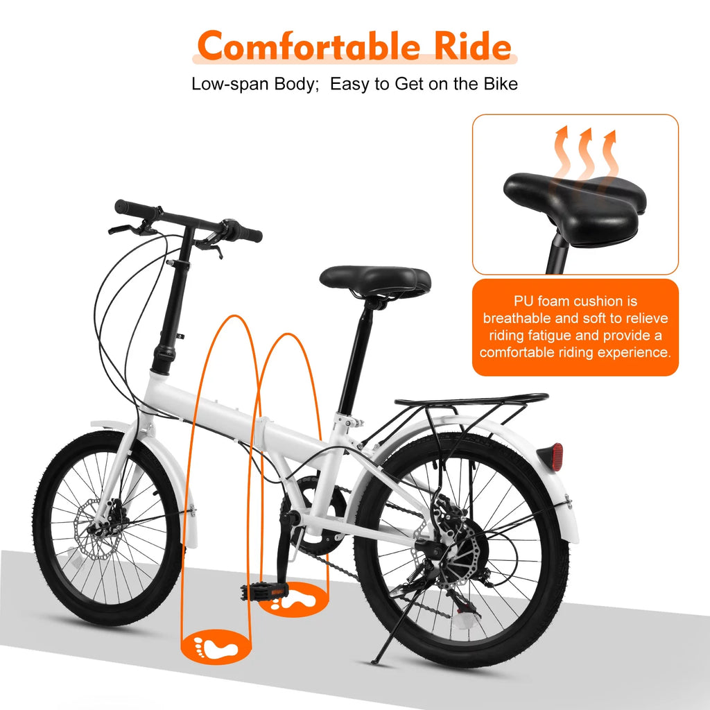 White 20-inch 7 Speed Folding Bicycle H45136