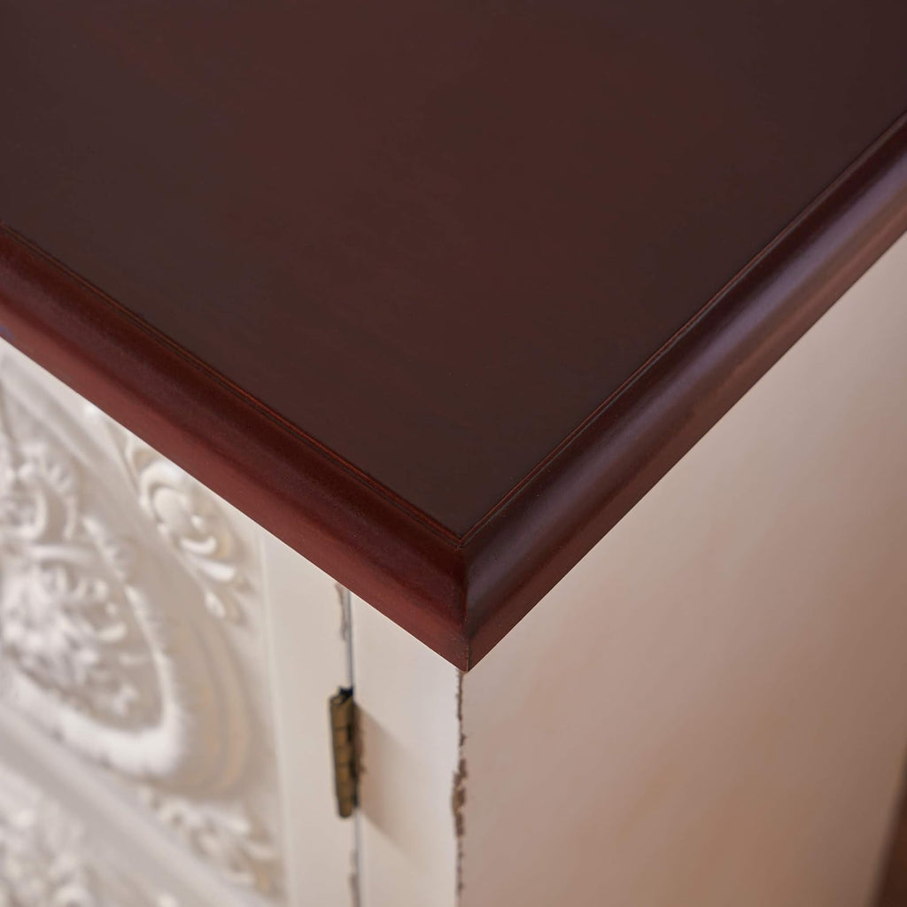 Distressed White Brown Firwood Cabinet E706402