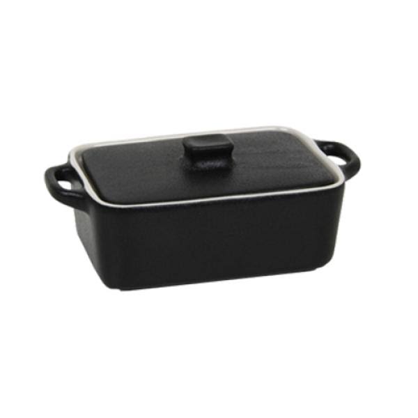 10 oz. Black Rectangle Stoneware Dish with Lid E3570