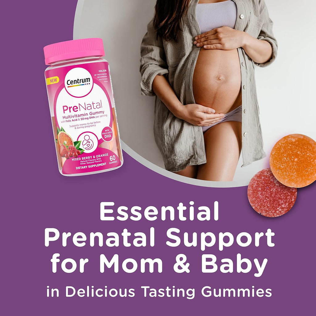 Prenatal Multivitamin Gummies with DHA and Folic Acid, Mixed Berry and Orange Flavors - 60 Count H208425