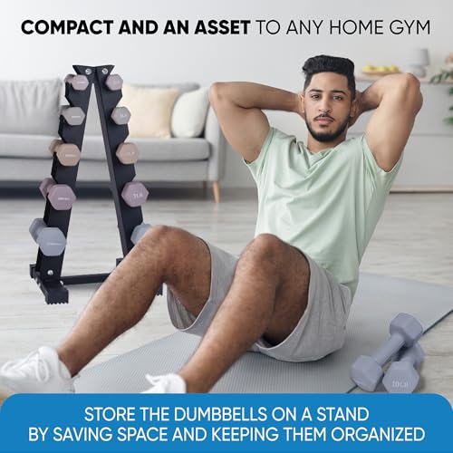 Neoprene Coated Hex Dumbbell Set with Rack 1-20 LBs W493259