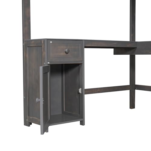 Full Size Solid Wood Loft Bed with Desk and Storage Drawers (White) X88122
