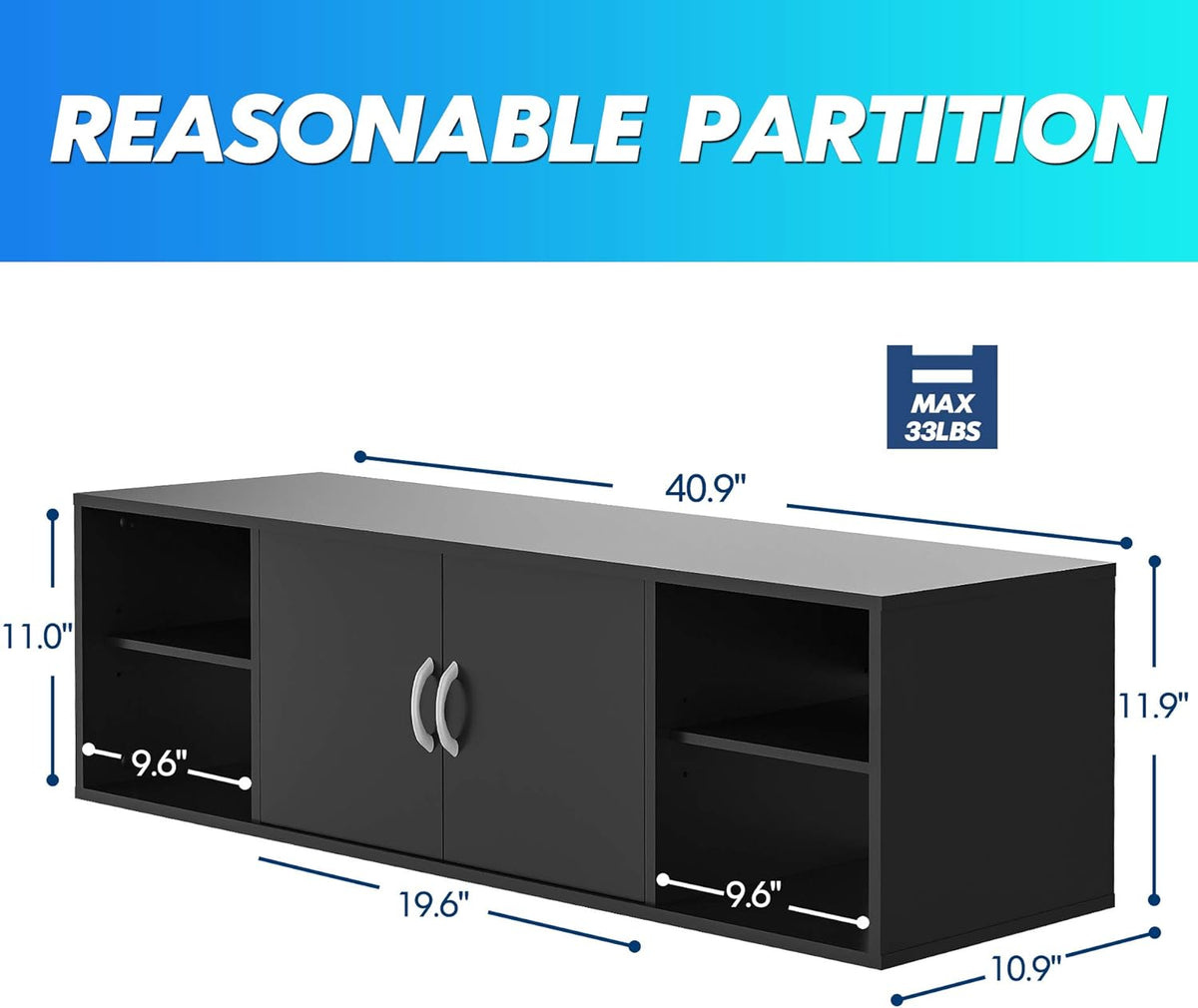 Black Floating TV Stand Wall Mounted Media Console W394842
