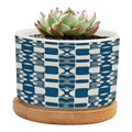 Blue and White Ceramic Planters with Drainage Holes and Saucers Q533298