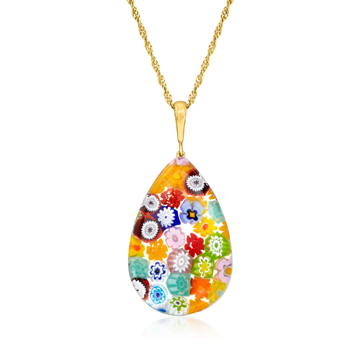 Italian Multicolored Murano Glass Millefiori Pendant Necklace in 18kt Gold Over Sterling N88409