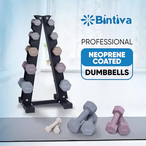 Neoprene Coated Hex Dumbbell Set with Rack 1-20 LBs W493259
