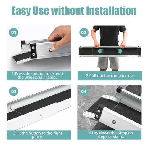6FT Telescoping Aluminum Wheelchair Ramp with Storage Bag 600lbs Capacity (2 Pack) E696