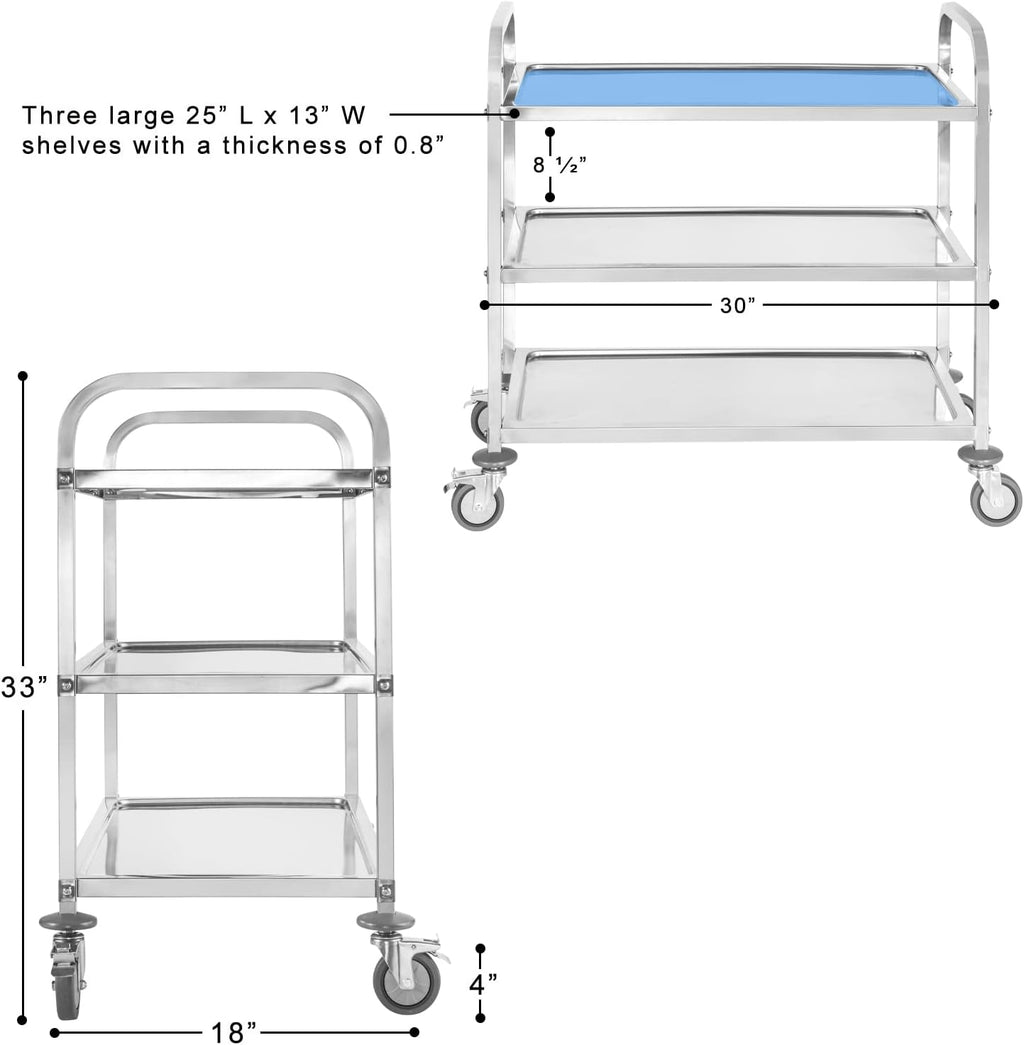 Stainless Steel 3 Tier Rolling Utility Cart with Locking Wheels U84018