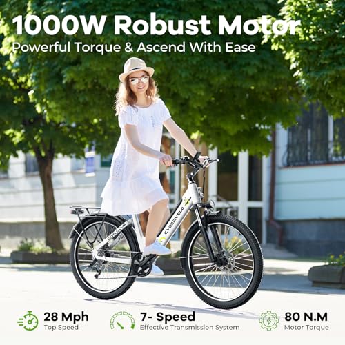 26" Electric Bike, 1000W Peak, Removable Battery, 7-Speed S9827