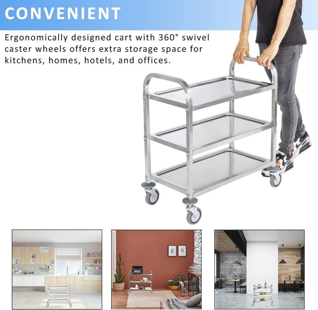 Stainless Steel 3 Tier Rolling Utility Cart with Locking Wheels U84018