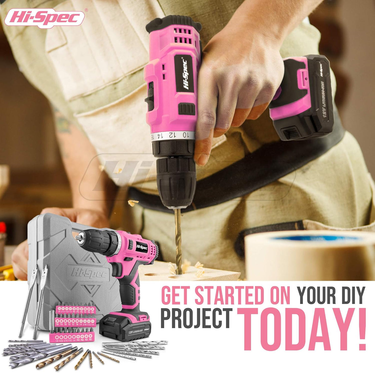50 Piece Pink 12V Cordless Drill Driver & Multi Bit Set with Tool Case X2832