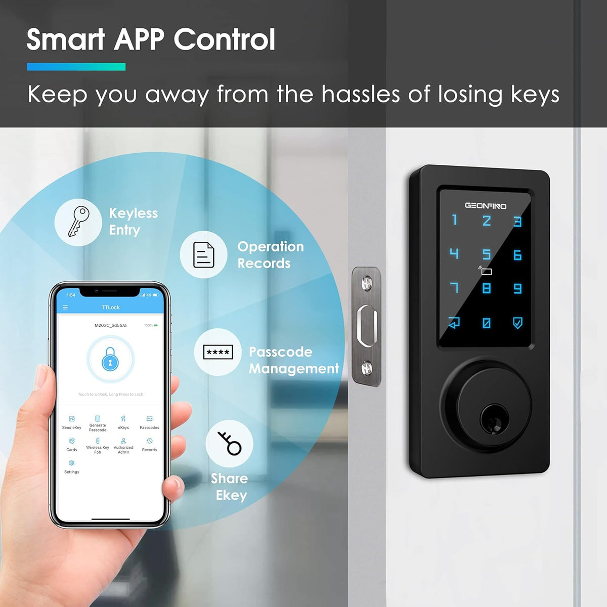 Keyless Entry Door Lock Smart Deadbolt with Bluetooth App Keypad C9158