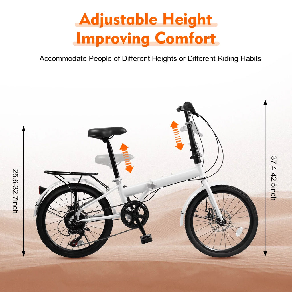 White 20-inch 7 Speed Folding Bicycle H45136