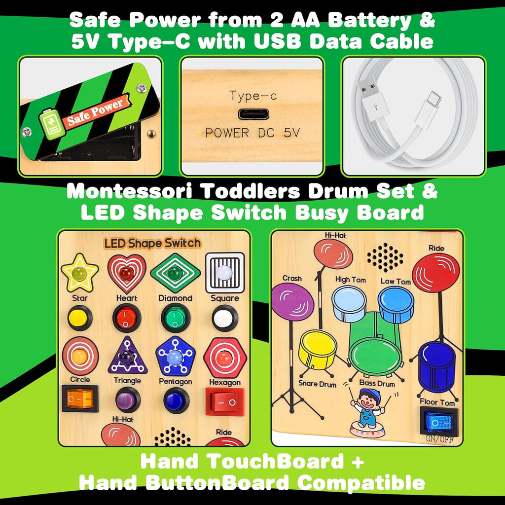 USB Busy Board with LED Shape Switch and Drum Set W169