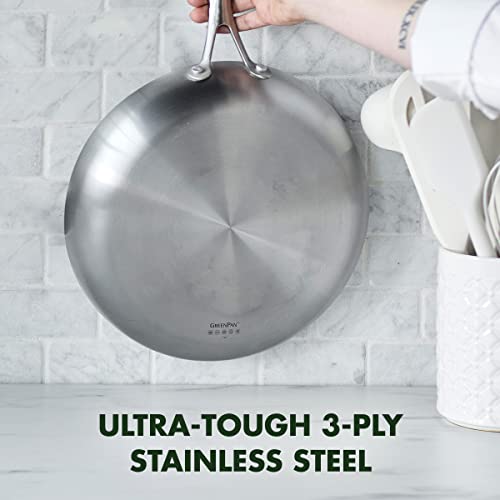 GreenPan Venice Pro Tri-Ply Stainless Steel Healthy Ceramic Nonstick 10" and 12" Frying Pan Skillet Set T78465