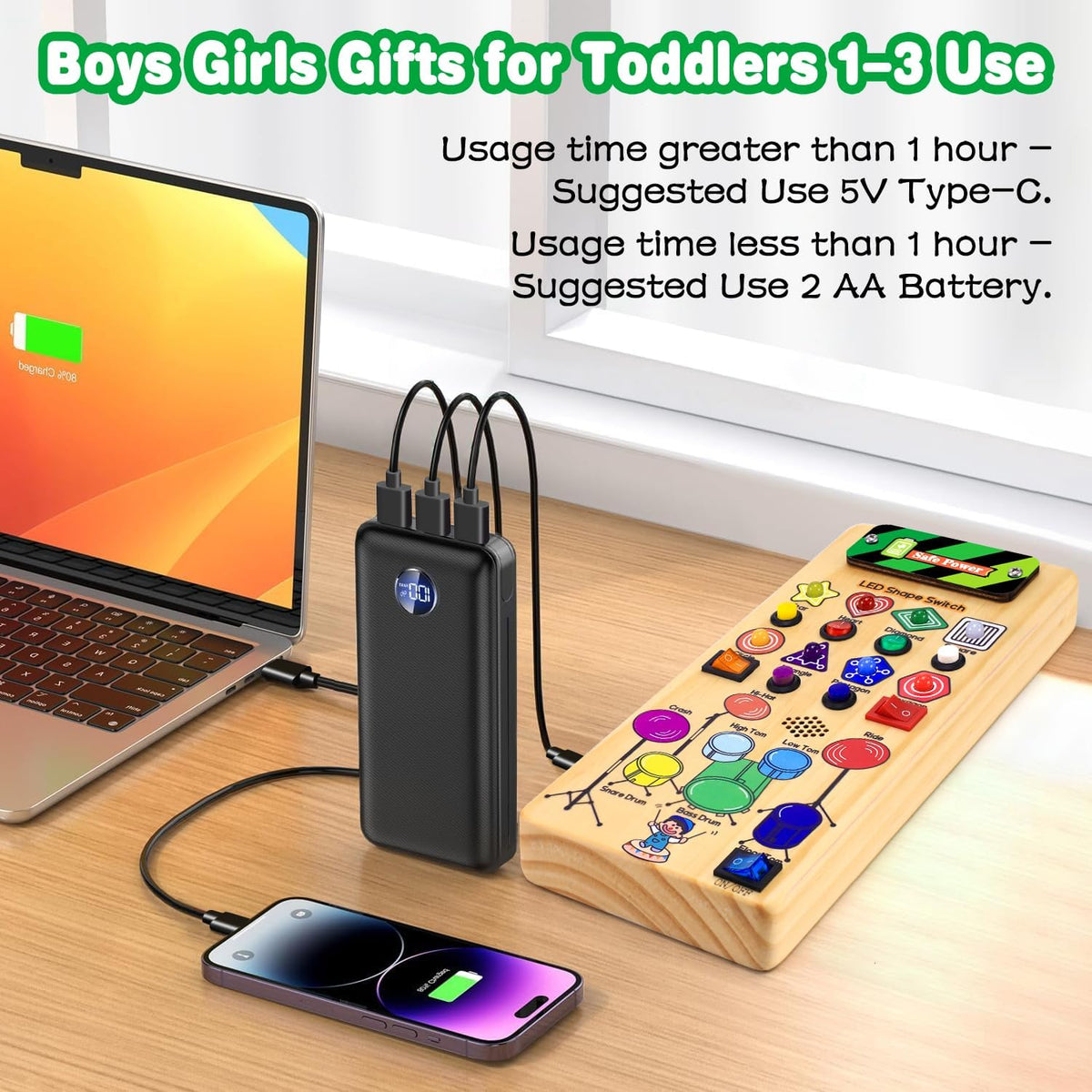 USB Busy Board with LED Shape Switch and Drum Set W169