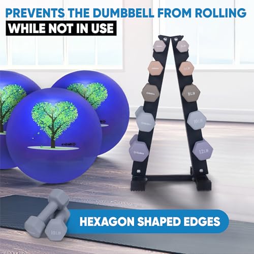 Neoprene Coated Hex Dumbbell Set with Rack 1-20 LBs W493259