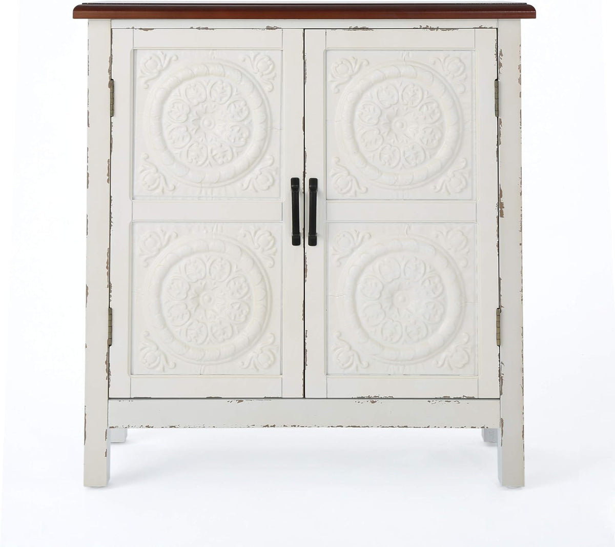 Distressed White Brown Firwood Cabinet E706402