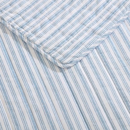 Queen Quilt Set, Reversible Cotton Bedding with Matching Shams, Light Blue H7369