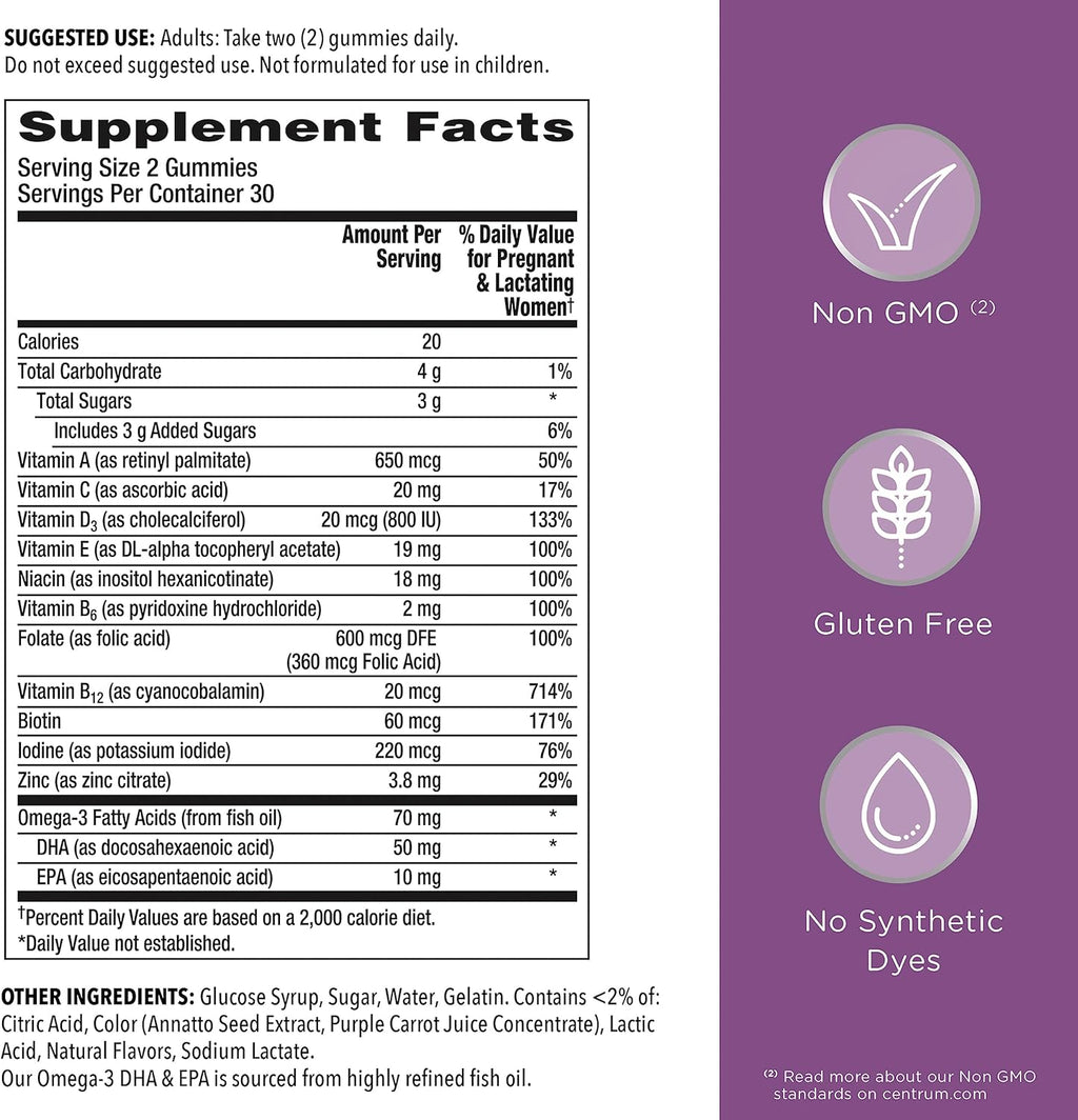 Prenatal Multivitamin Gummies with DHA and Folic Acid, Mixed Berry and Orange Flavors - 60 Count H208425