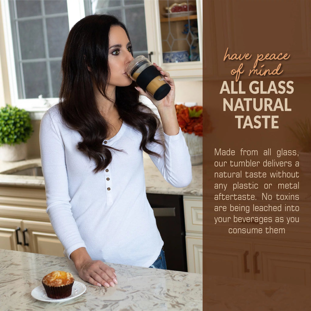 Black 8-Ounce Double Wall Glass Tumbler with Lid C821192