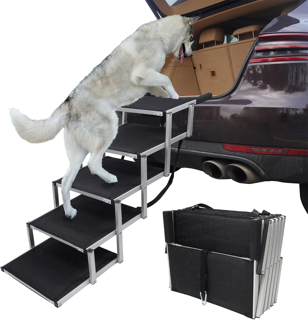 Lightweight Aluminum Foldable Dog Steps with Nonslip Surface B78368