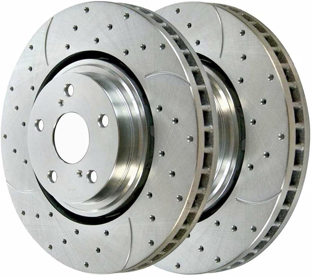 8pcs Ceramic Brake Pad Sets 4pcs Silver Drilled and Slotted Rotors Kit N3346