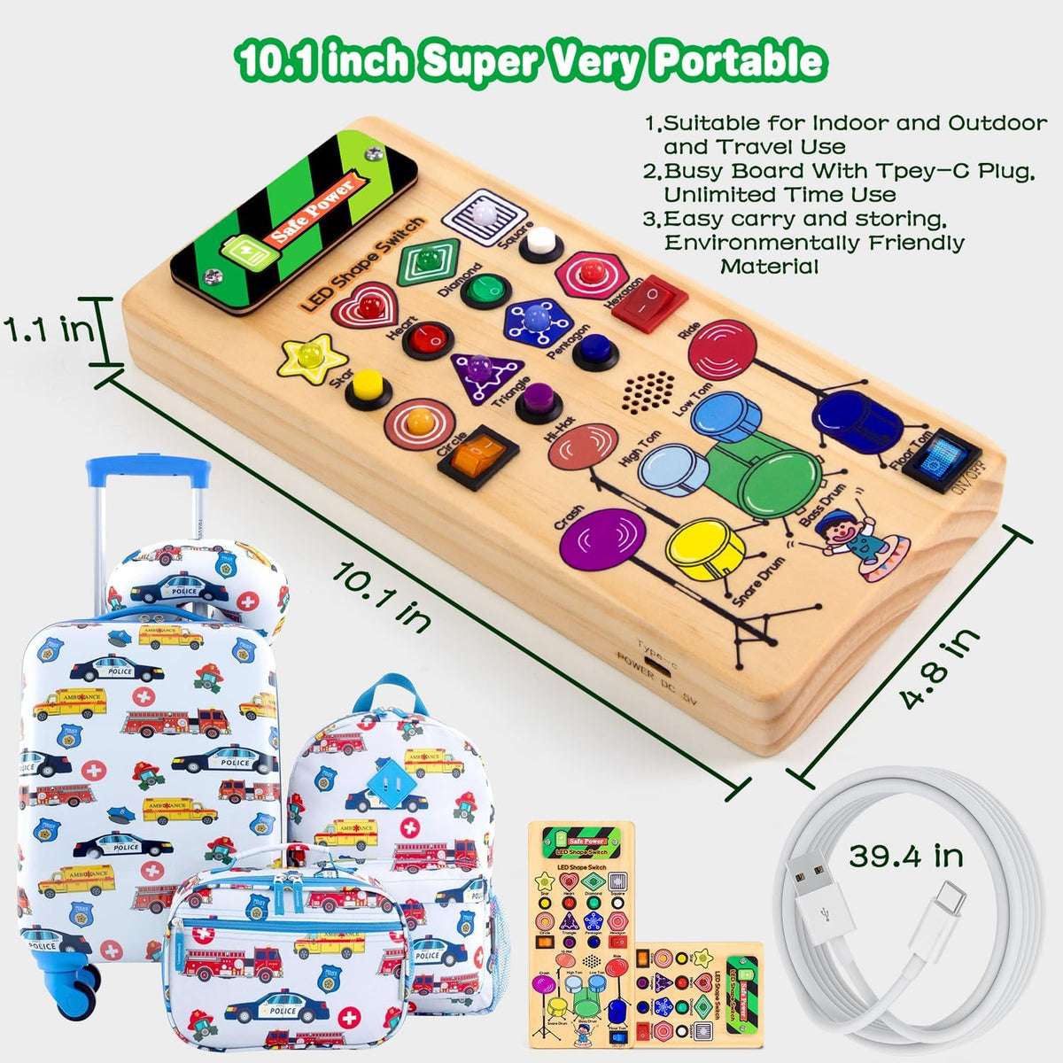 USB Busy Board with LED Shape Switch and Drum Set W169