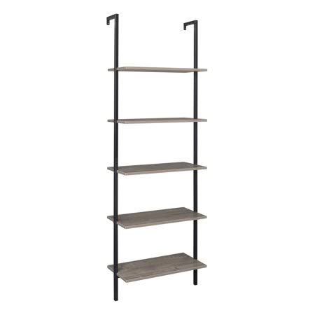 Gray 5-Shelf Wood Ladder Bookcase with Metal Frame A312