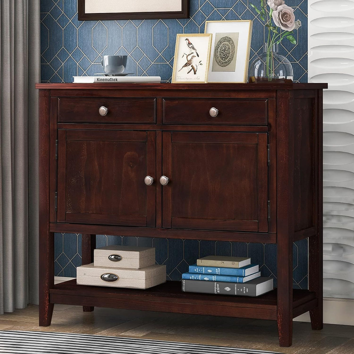 Espresso Wood Buffet Sideboard Storage Cabinet with Drawers O5899