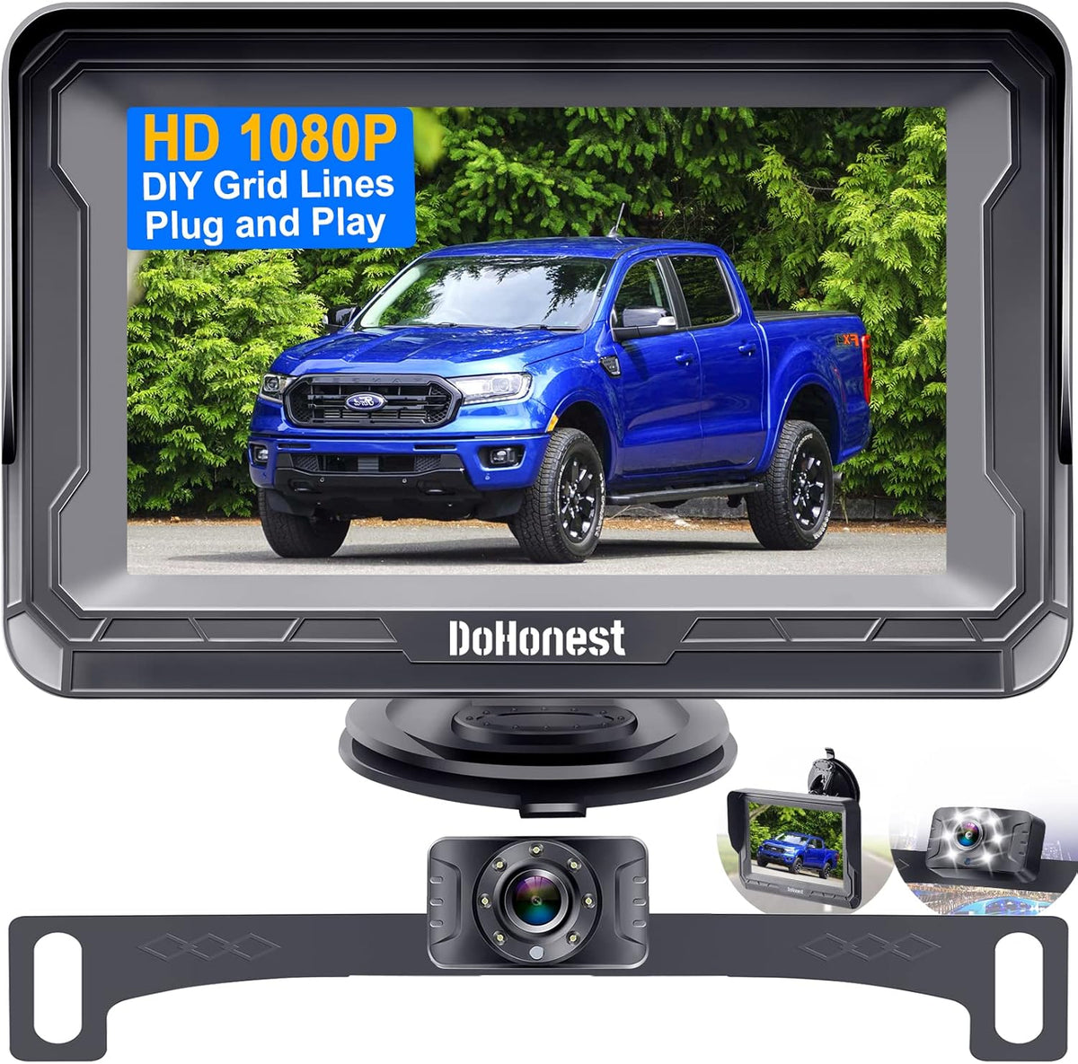 HD 1080P Rear View Monitor Kit Night Vision Waterproof Reverse Camera Pack of 2 E11846