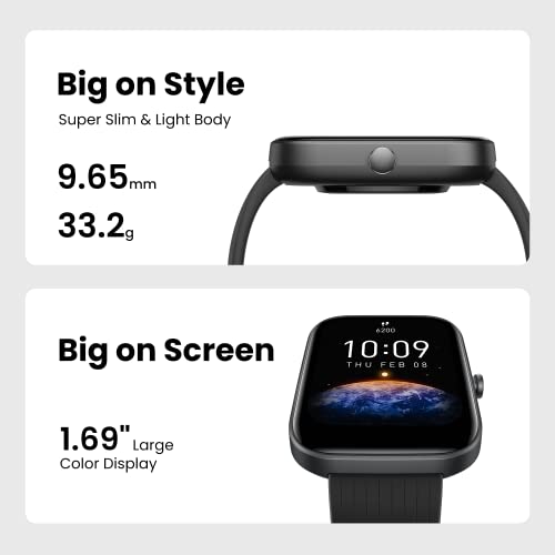 Black Smart Watch with 1.69 inch Display, 14-Day Battery Life, Blood Oxygen Heart Rate Monitor Y9351