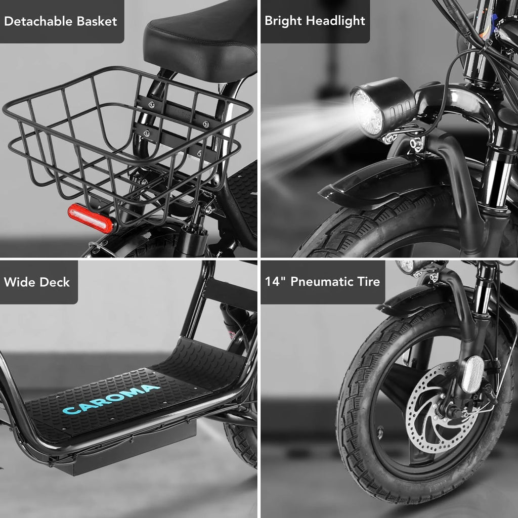Black 500W Electric Scooter with Seat, 14" Tires, 20 MPH Max, 15 Miles Range U82575