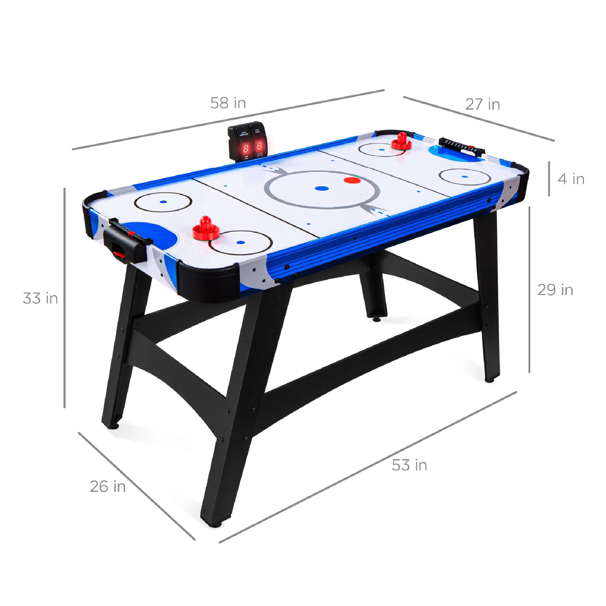 58in Mid-Size Air Hockey Table with 2 Pucks, 2 Pushers, LED Score Board, 12V Motor M58579