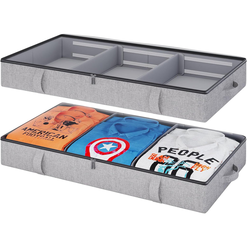 Grey 2 Pack Under Bed Storage Containers with Dividers D702