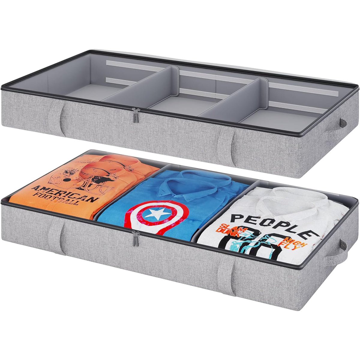 Grey 2 Pack Under Bed Storage Containers with Dividers D702