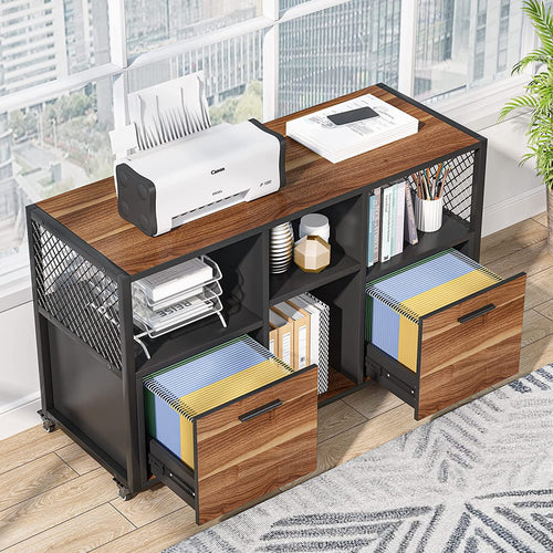 2 Drawer Rustic Brown Wood Lateral File Cabinet O790