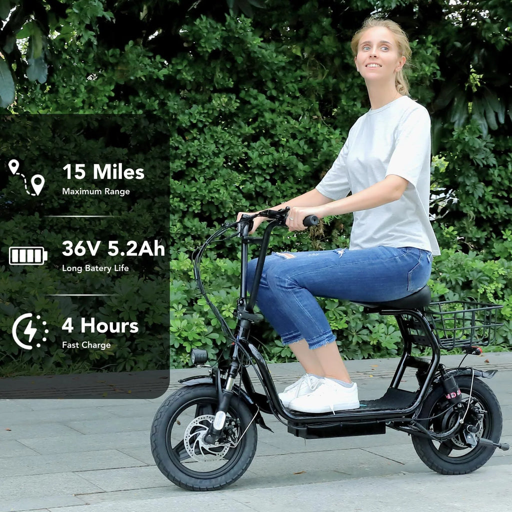 Black 500W Electric Scooter with Seat, 14" Tires, 20 MPH Max, 15 Miles Range U82575