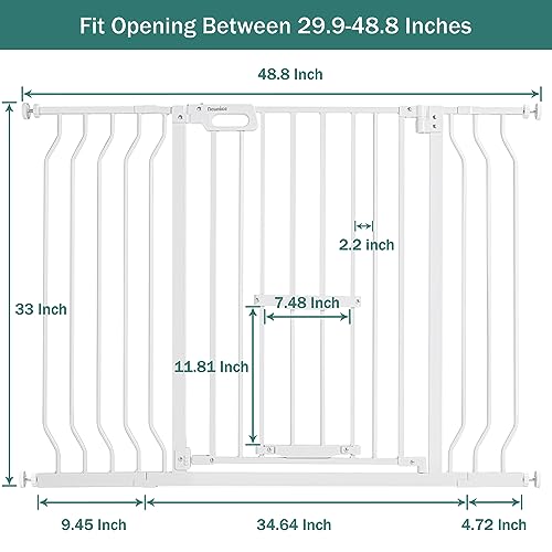 White 33" Tall Extra Wide Auto Close Walk Thru Safety Gate with Small Pet Door E256528