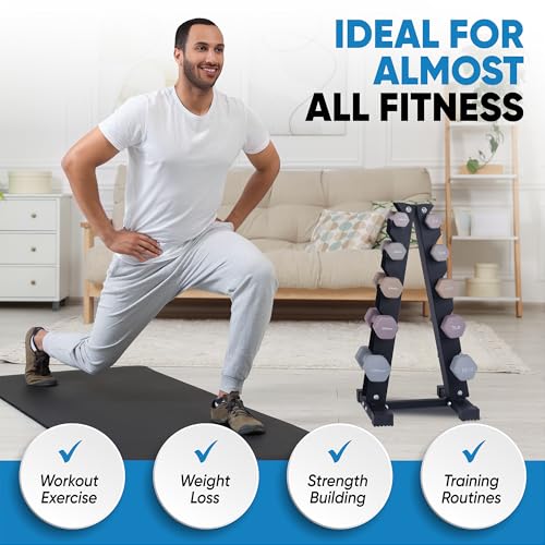 Neoprene Coated Hex Dumbbell Set with Rack 1-20 LBs W493259