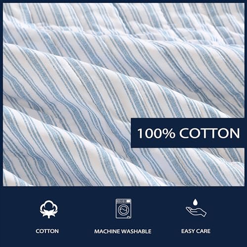 Queen Quilt Set, Reversible Cotton Bedding with Matching Shams, Light Blue H7369