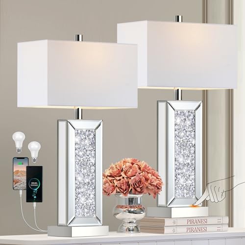 White Fabric Shade Table Lamp Set of 2 V209