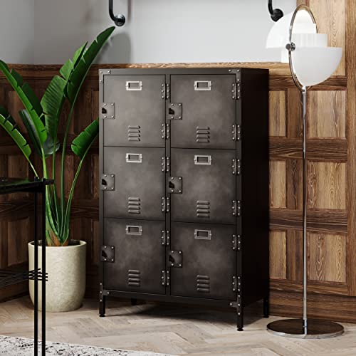 Metal Storage Locker 47" Steel 6 Door Lockable Adjustable Feet Cabinets W215911