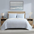 Queen Quilt Set, Reversible Cotton Bedding with Matching Shams, Light Blue H7369