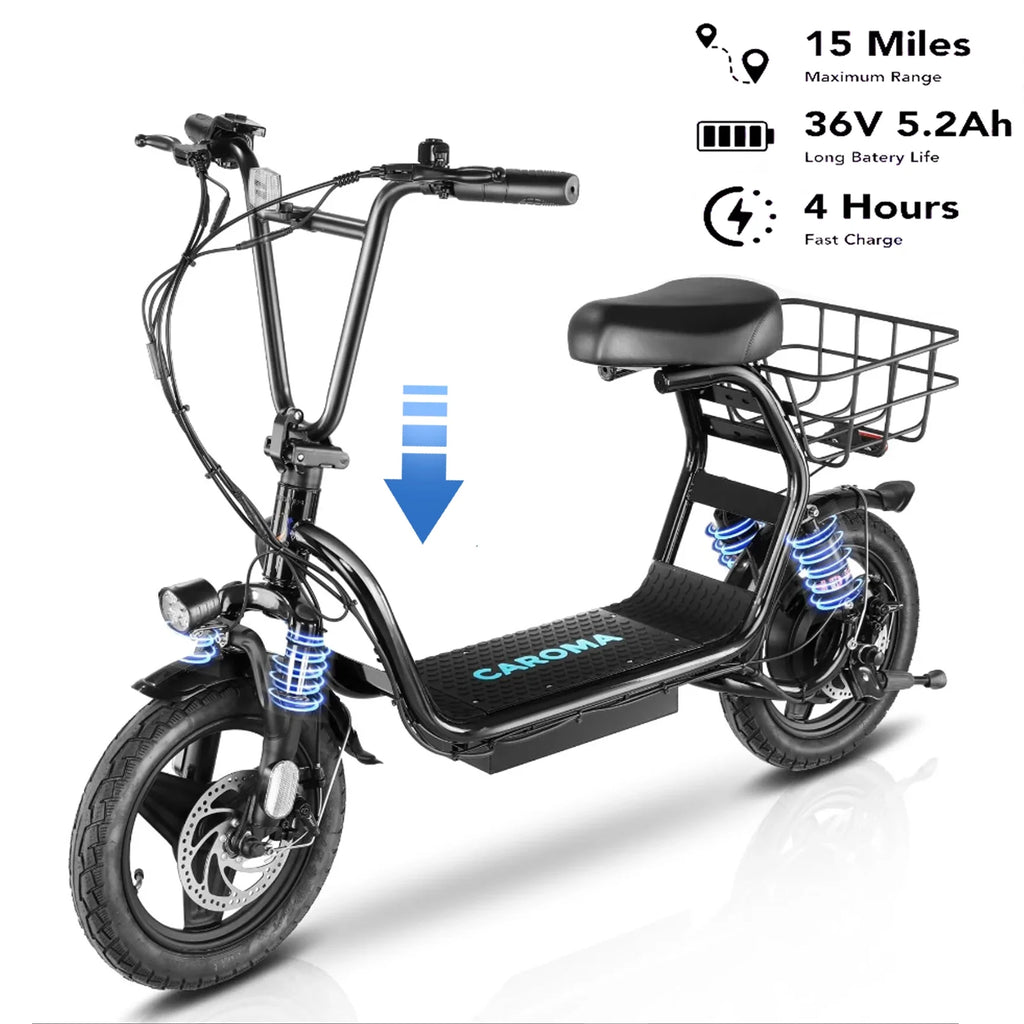 Black 500W Electric Scooter with Seat, 14" Tires, 20 MPH Max, 15 Miles Range U82575