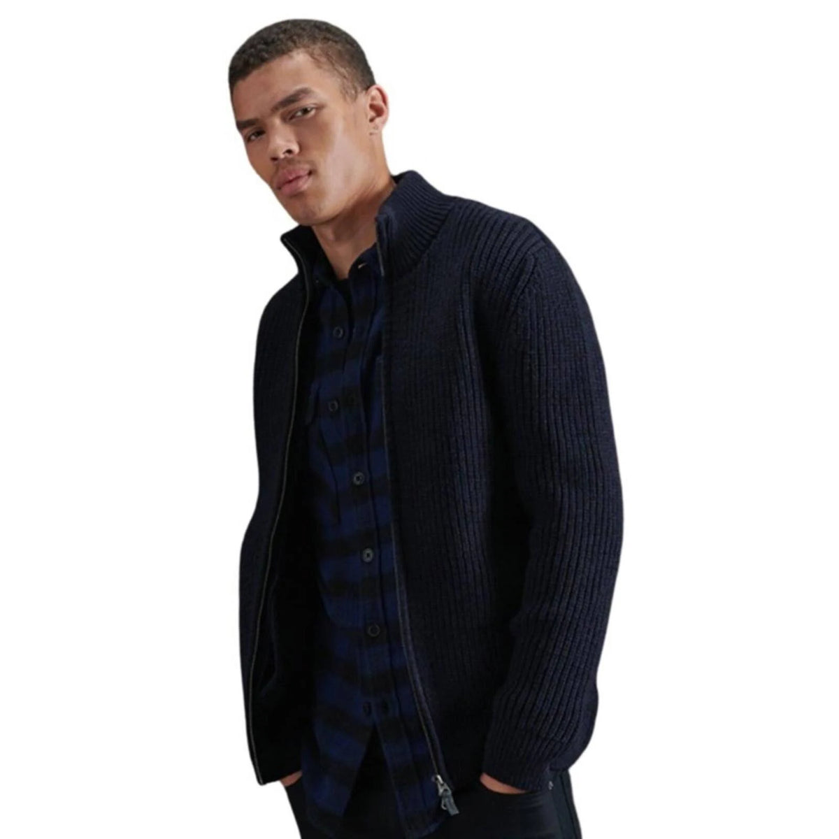 Navy Zip Through Cardigan Y7672