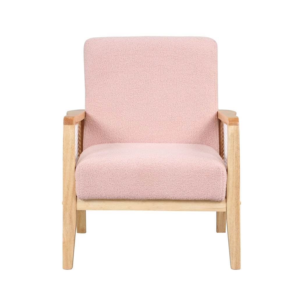 Pink Teddy Short Plush Particle Velvet Rattan Mesh Upholstered Accent Armchair T635