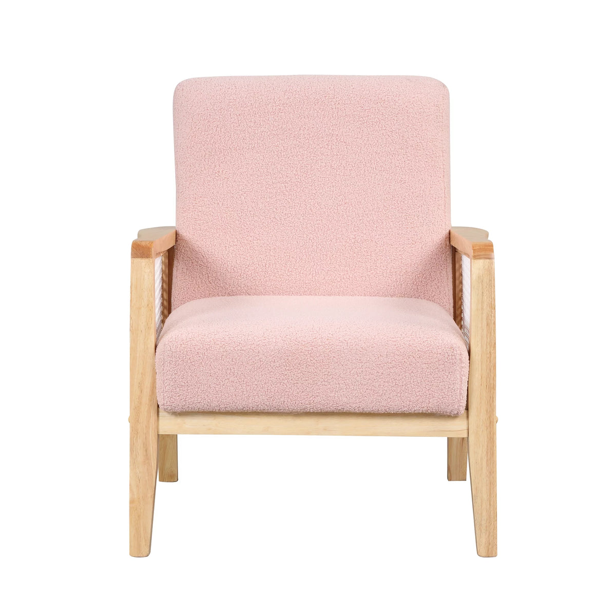 Pink Teddy Short Plush Particle Velvet Rattan Mesh Upholstered Accent Armchair T635
