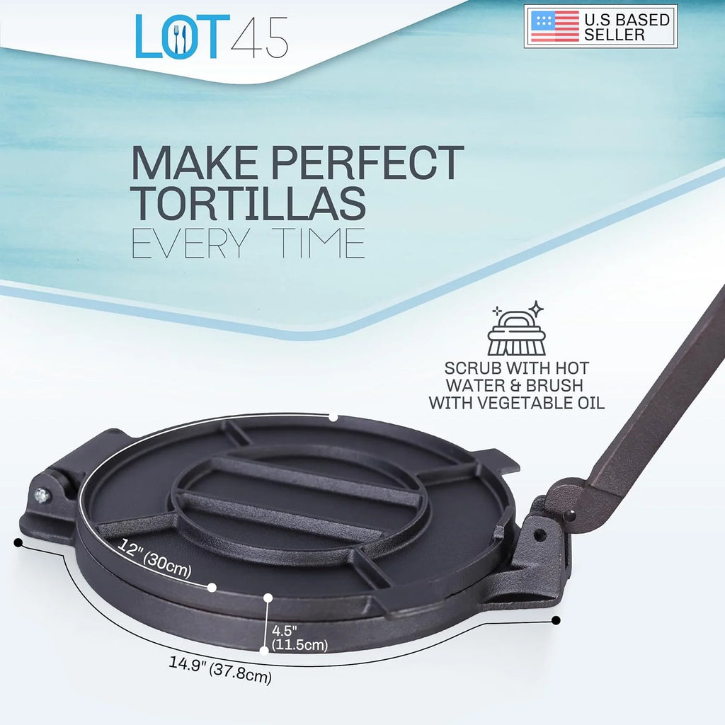 Cast Iron Tortilla Press with 50 Parchment Paper U8239